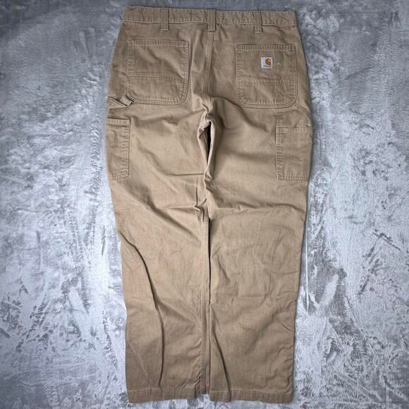 Distressed Carhartt Relaxed Fit Washed Twill Khaki Pants B324-DKH Size 38X32 - Picture 1 of 7